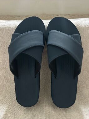 Women’s Navy Cross-Strap Slide Sandals